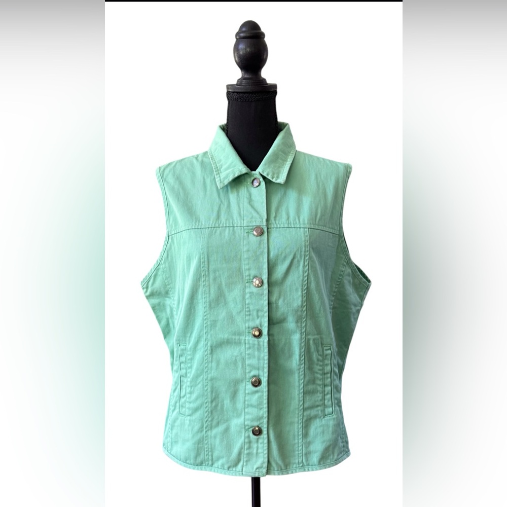 Talbots Light Green Sleeveless Denim Vest